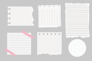 Memo notes, paper for note with clip, postit. Planner notebook page. Idea list. Post note sticker. Quote frame, reminder. vector
