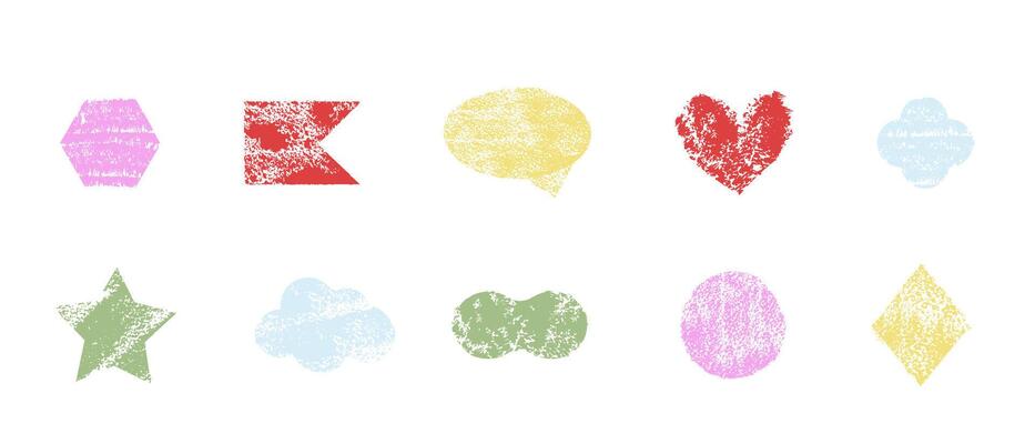 Crayon frame simple border, chalk pastel drawing. Cute geometric shpes, headline, textured title. Doodle childish elements.