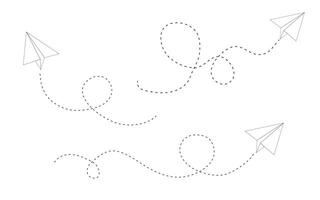 Paper plane dashed line doodle sketch style drawing. Path way, follow idea. Business or travel design element. Paper aeroplane vector