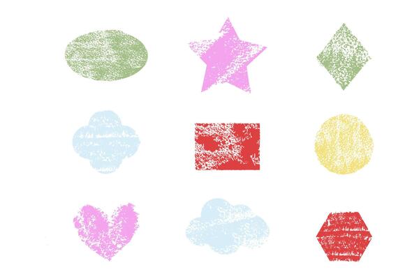 Crayon frame simple border, chalk pastel drawing. Cute geometric shpes, headline, textured title. Doodle childish elements.