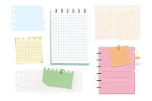 Memo notes, paper for note with clip, postit. Planner notebook page. Idea list. Post note sticker. Quote frame, reminder. vector