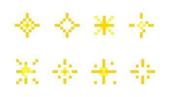 Pixel star retro 8 bit sparkle set. Shiny game pixel art effect set. Firework burst, space decoration. 90s aesthetics, y2k vector