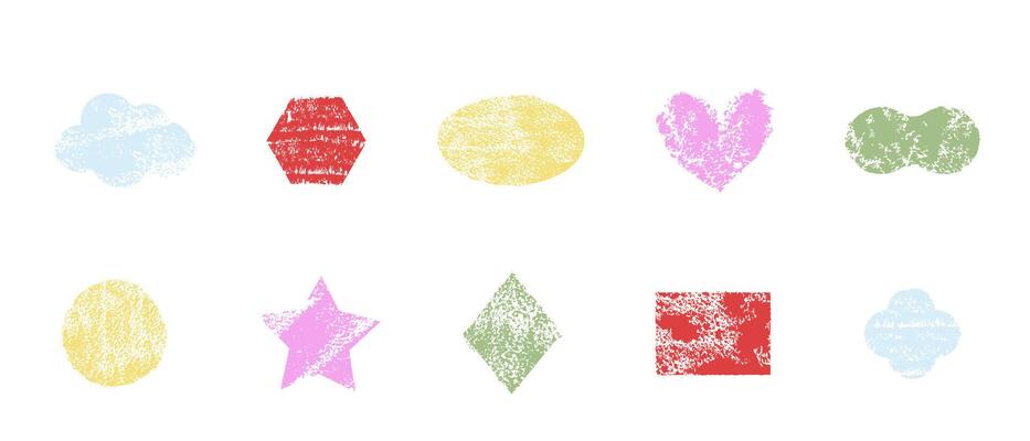 Crayon frame simple border, chalk pastel drawing. Cute geometric shpes, headline, textured title. Doodle childish elements.