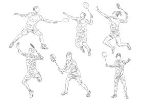 Sketch badminton player collection illustration for background design. Black and white. vector