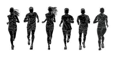 Sketch silhouette runners collection illustration for design elements. Drawing style. vector