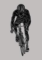 Sketch man riding bicycle front view illustration. Drawing silhouette. vector