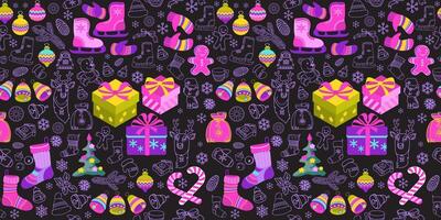 Christmas seamless pattern with decorations. Festive endless background. Flat illustration. vector