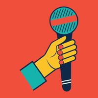 A Graphic flat design drawing stylized singer hand using microphone. Cartoon style vector