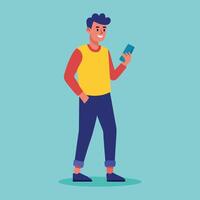 man is standing and using smartphone Flat design illustration vector