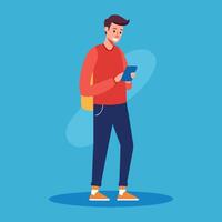man is standing and using a smartphone Flat design illustration vector