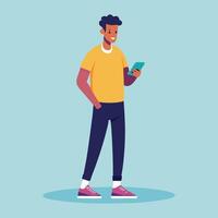 a man standing and using a smartphone Flat design illustration vector