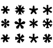 Asterisk icon set. Stylized black star symbols. Variations with different line effects. vector