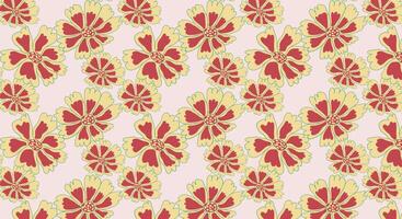 A pattern with red and yellow flowers on a pink background vector