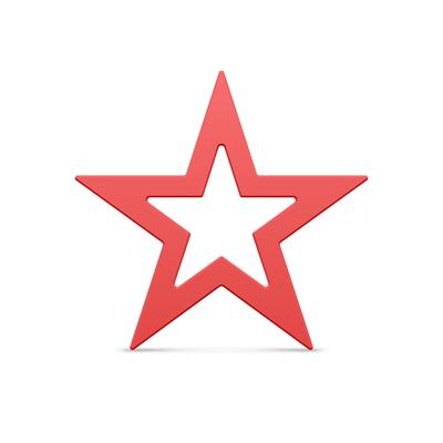Classic red realistic five pointed star outline border metallic glossy Christmas bauble