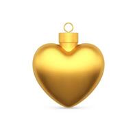 Realistic premium Christmas toy glossy golden metallic heart shape with loop for hanging vector