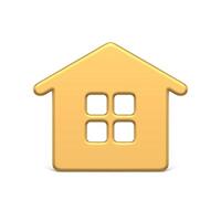 Luxury golden metallic rustic hut with window and triangle roof Christmas tree toy realistic vector