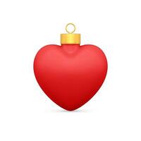 Realistic red matte passion Christmas bauble heart shape with golden luxury loop for hanging vector