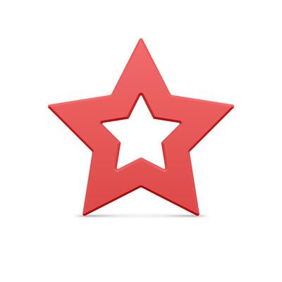 Classic red realistic five pointed star outline border metallic glossy Christmas bauble