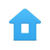 Minimalist blue countryside house with window and triangle roof front view Christmas bauble 3d vector