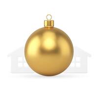 Premium golden metallic ball Christmas tree toy with loop for hanging realistic 3d icon vector