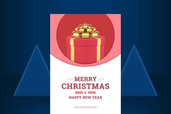 Red premium gift box Merry Christmas greeting card template realistic 3d icon