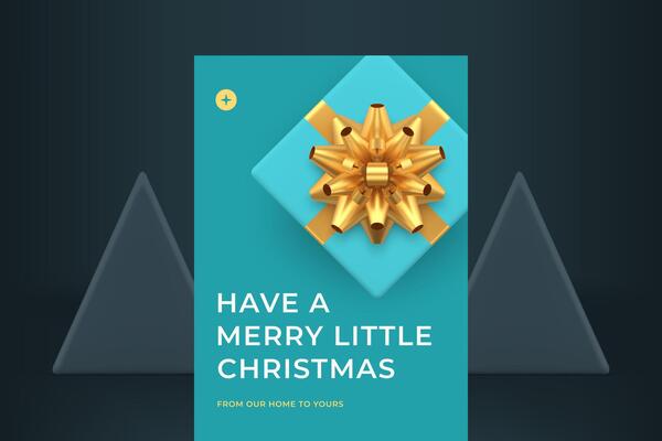 Premium Merry Christmas turquoise greeting card festive present pack realistic 3d icon