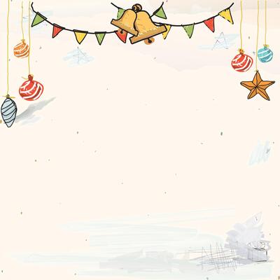 Colorful garland hand drawn childish style on used old paper background graphic illustration have blank space. Merry Christmas greeting card square template.