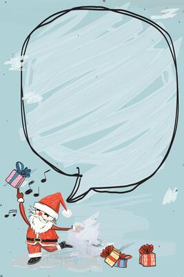 Santa Claus with blank speech bubble hand drawn childish style on blue background graphic illustration. Merry Christmas greeting card vertical template.