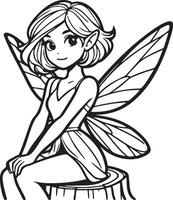 Sprite Fairy Sitting on Tree Trunk. vector