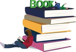 Students relaxing and reading books with giant 3d text vector