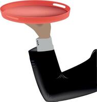 Waiter holding an empty red serving tray vector