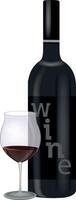 Bottle of wine with glass standing on white background vector