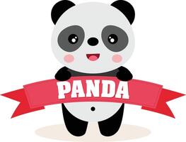 Cute panda holding a ribbon banner vector