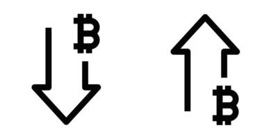 Illustration of Bitcoin price up and down arrows, symbolizing cryptocurrency market fluctuations, trading, and investment changes. Editable stroke. vector