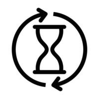 Simple icon of an hourglass surrounded by arrows, symbolizing time management, cycle, or repetition. Editable stroke. vector