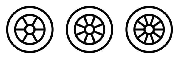 Illustration set of car wheel icons, depicting vehicle parts, tires, or automotive design elements. Editable stroke. vector