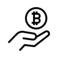 Illustration of a hand holding a Bitcoin symbol, representing cryptocurrency, digital finance, and blockchain technology. vector