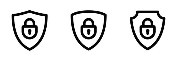 Set of shield icons with locks, symbolizing security, protection, and online safety for digital applications. Editable stroke. vector