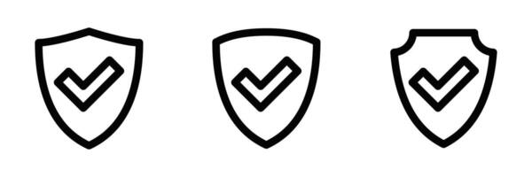 Illustration of shield icons with check marks, symbolizing protection, security, and approval. Editable stroke. vector