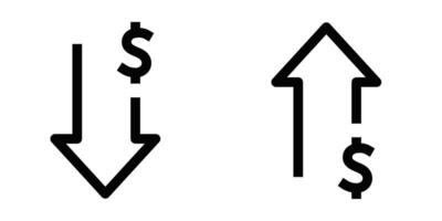 Illustration of dollar price up and down arrows, representing market trends, financial growth, and decline in currency trading. Editable stroke. vector