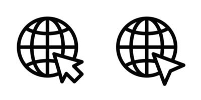 Illustration of globe icons with a cursor, ideal for representing web, internet browsing, or global reach concepts. Editable stroke. vector