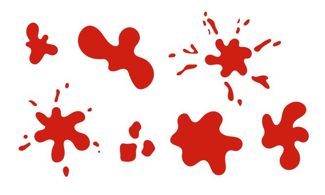 Blood splash set. Drop and blob of blood. Bloodstains. Isolated. illustration of bloody ink drips on white.
