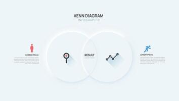 Infographic neumorphism Venn diagram chart template for business start up presentation illustration. vector
