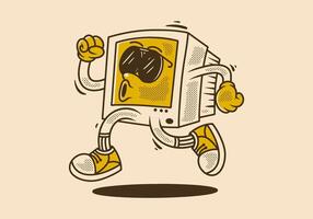 Box Computer monitor character design in running pose with retro vintage style vector