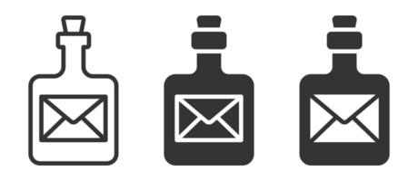 Icons of a bottle with an envelope inside, symbolizing communication, mystery, and message in a bottle concepts. vector