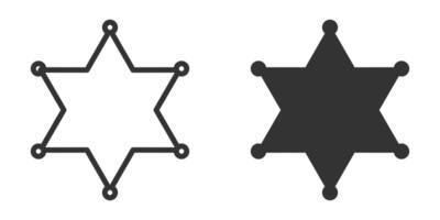 Illustration of sheriff badge icons in outline and solid styles, perfect for law enforcement, security, and western themes. vector