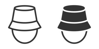 Minimalistic bucket hat icon in both outline and solid styles. Ideal for fashion, summer, or casual wear themes. vector