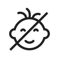 A not suitable for children icon featuring a baby face with a diagonal line across it. Perfect for warning labels. vector
