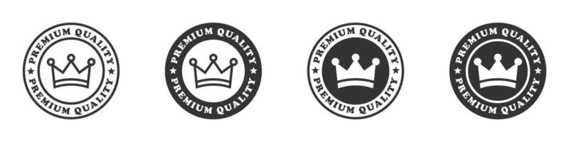 Premium quality badge icon featuring a crown in outline and solid styles. Perfect for product packaging or branding. vector