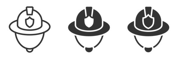 Icons of firefighter helmets with a shield symbol, representing safety, rescue, and emergency services. vector